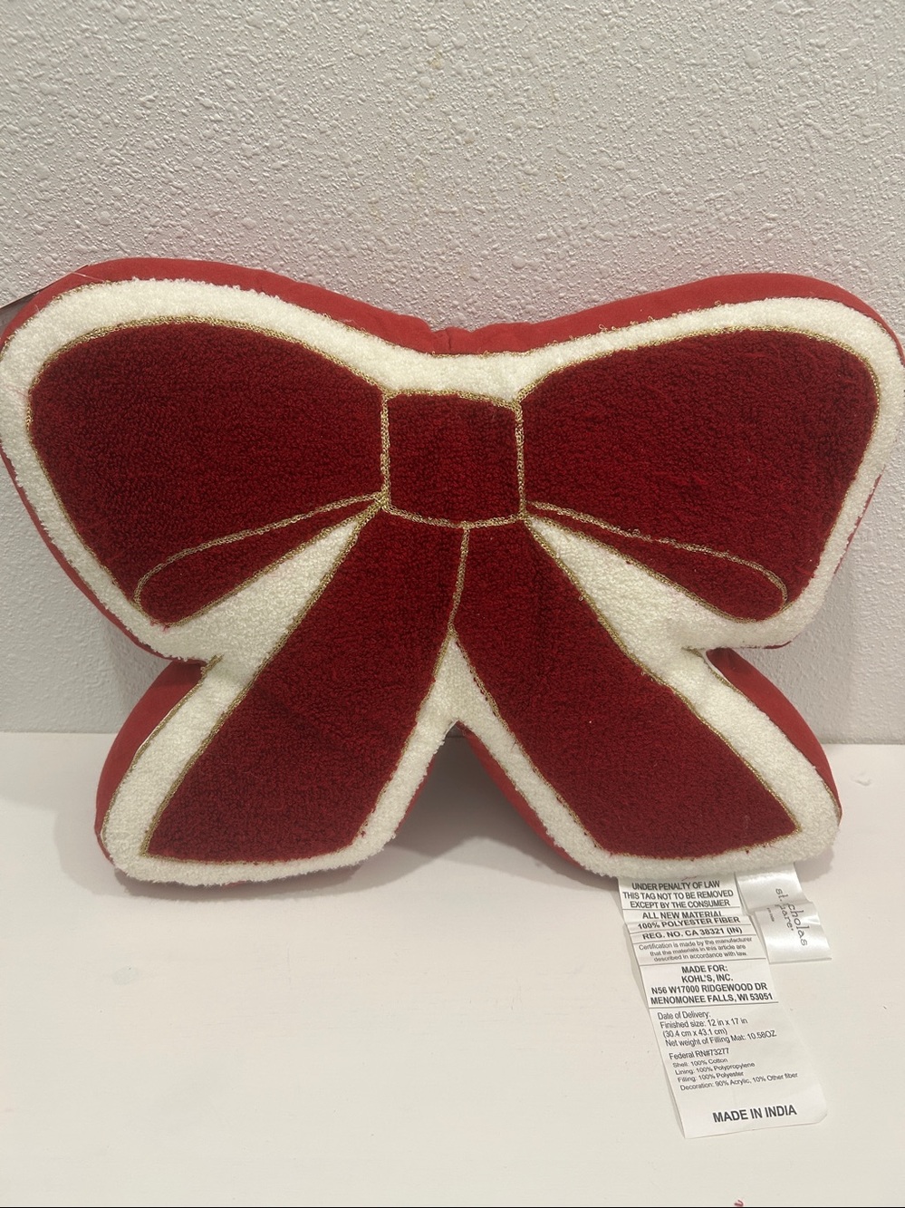NWT Big Red Bow Decorative Pillow by St. Nicholas Square